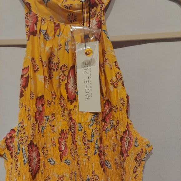 Rachel Zoe Womens 100% Rayon Yellow Floral Peplum Halter Top Size Medium NWT‎ - Picture 3 of 14
